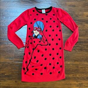 Miraculous Lady Bug Red Polka Dot Novelty Sweater Dress Size L (10/12)